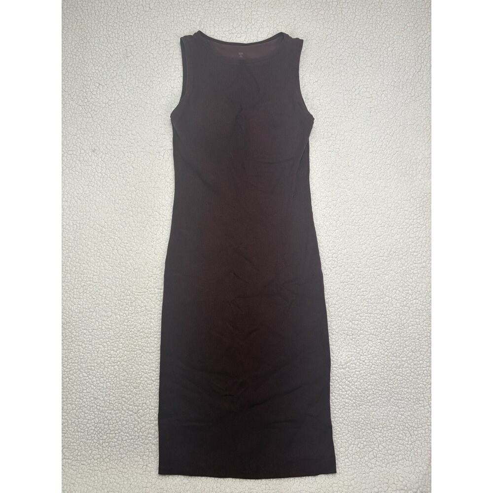 Uniqlo Ribbed Bra Dress Size XL Midi Burgundy Sleeveless Bodycon Knit Racerback